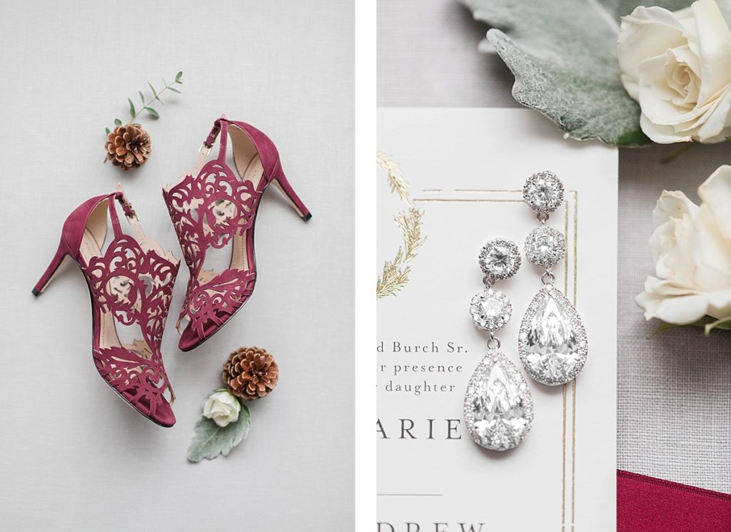red wedding shoes and earrings