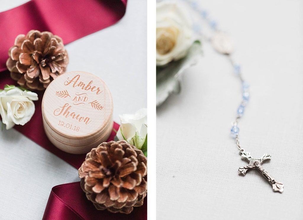 winter wedding rosary and ring box