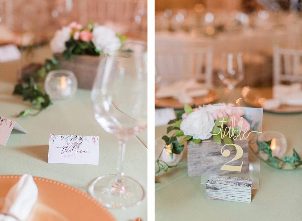 olive and blush reception at flora corner farm photographed by costola photography