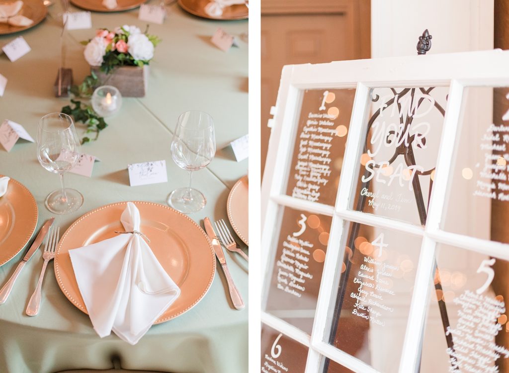 olive and blush reception at flora corner farm photographed by costola photography