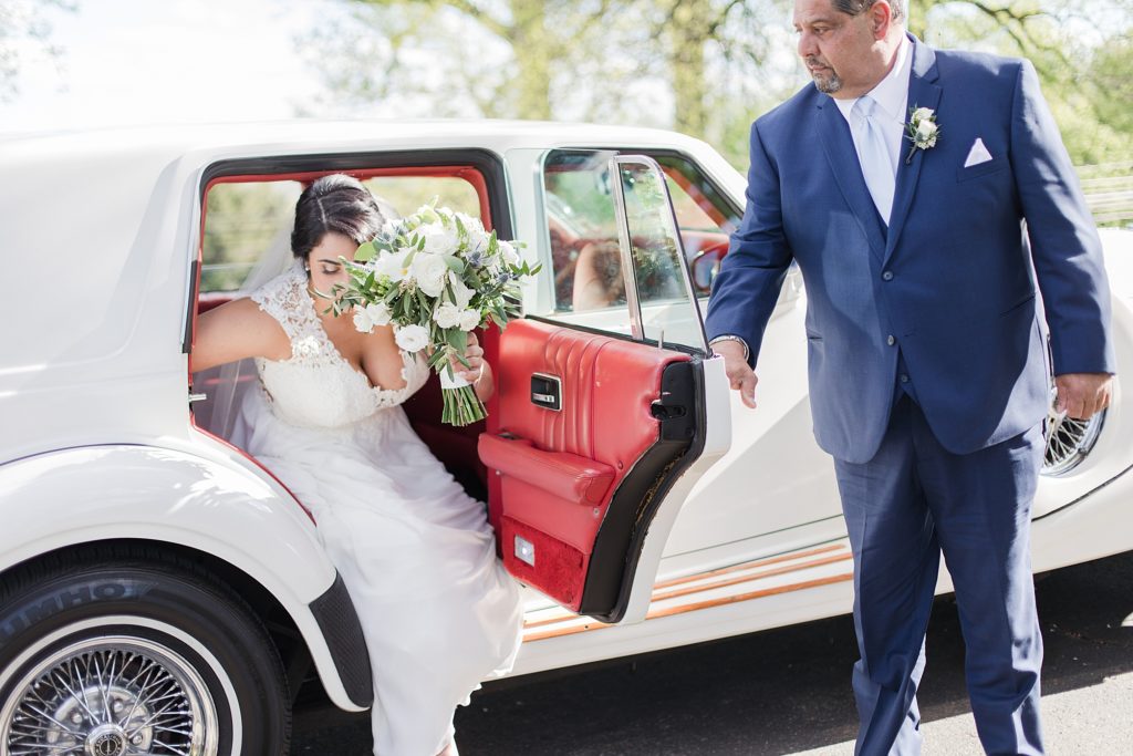 White Vintage Car on Wedding Day in New Jersey by Costola Photography