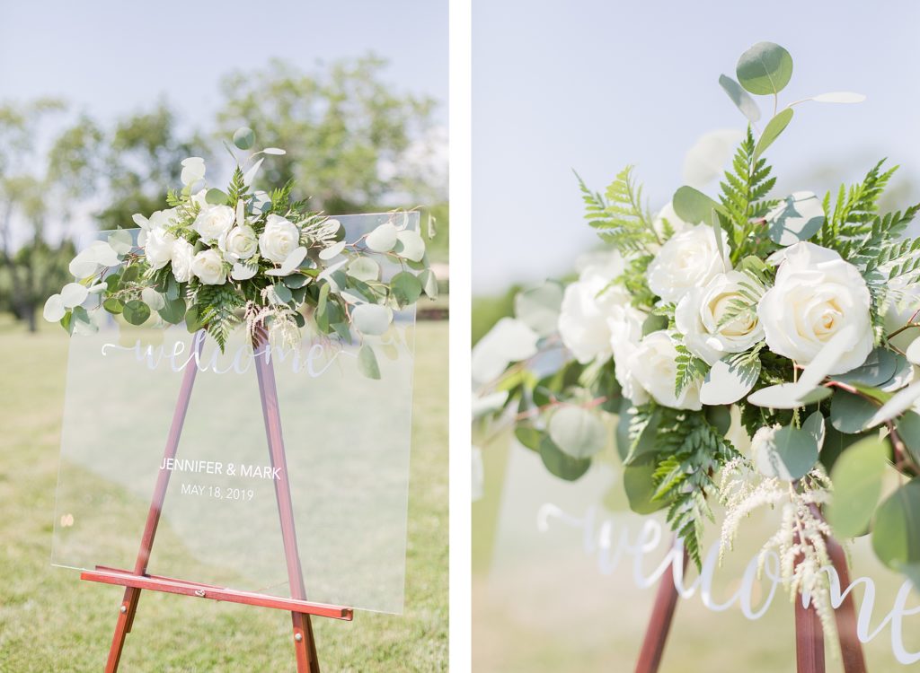 acrylic glass ceremony sign at weatherly waterfront farm photography by costola photography