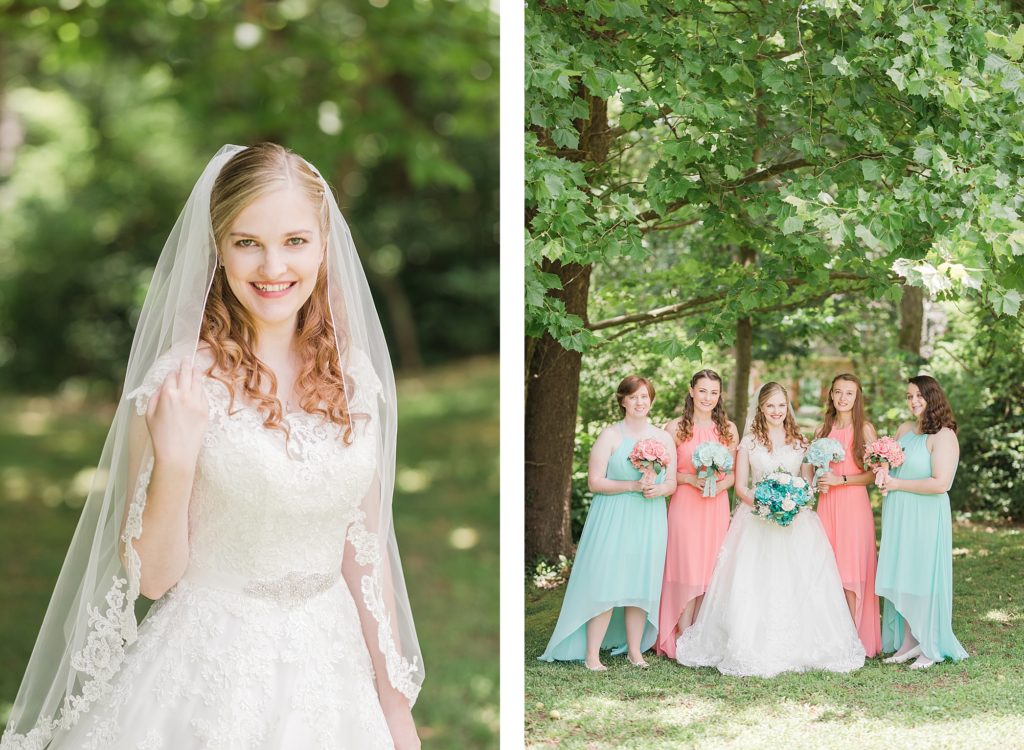 teal and coral wedding bridesmaids by Costola Photography