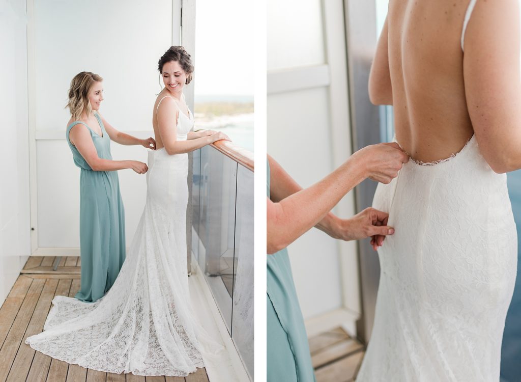 bride getting ready on cruise ship to turks and caicos by Costola Photography
