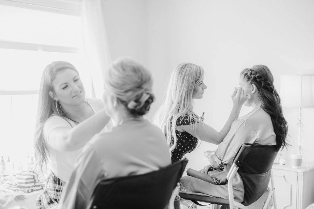 bridal party getting ready at waterfront weatherly farm wedding by Costola Photography