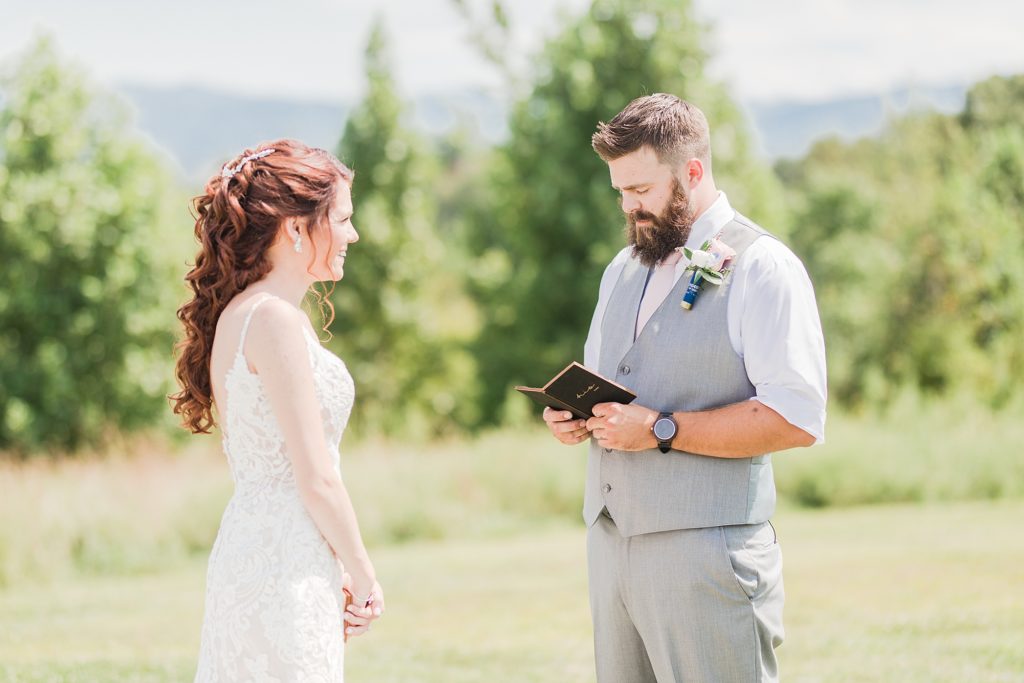 First look overlooking the mountains at The Homeplace at Johnston Farm by Costola Photography
