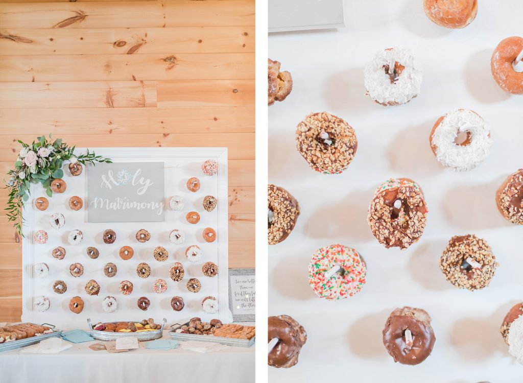 Donut Wall at a wedding by Costola Photography