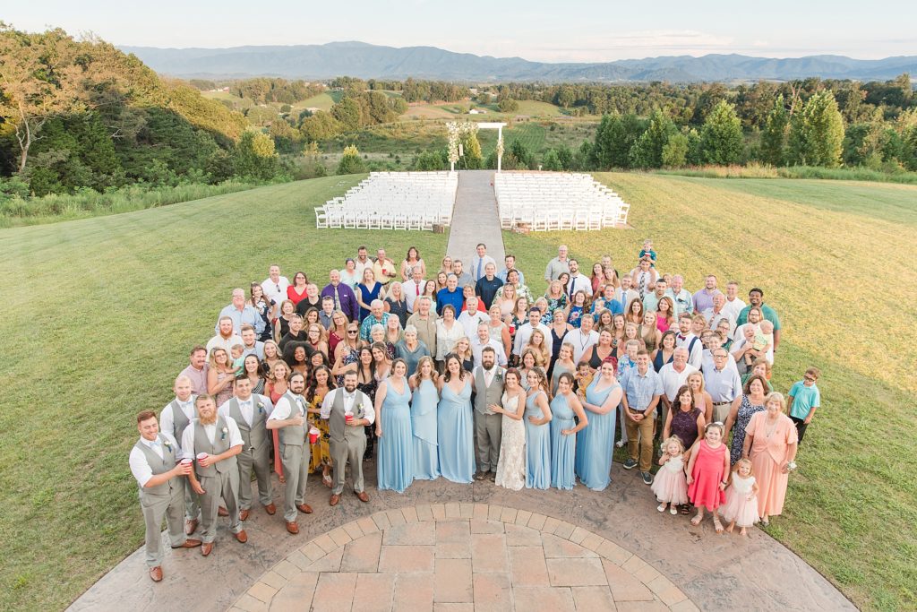 Drone Group shot at classic Tennessee wedding by Costola Photography