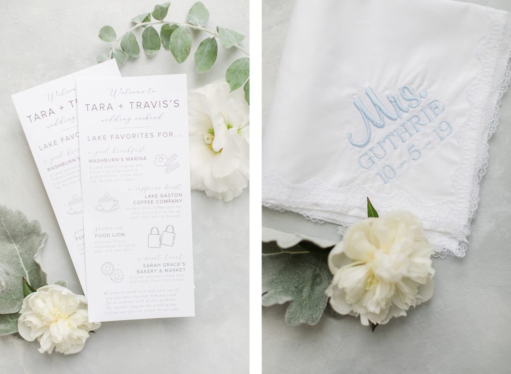 wedding activities guide and embroidered handkerchief by Costola Photography