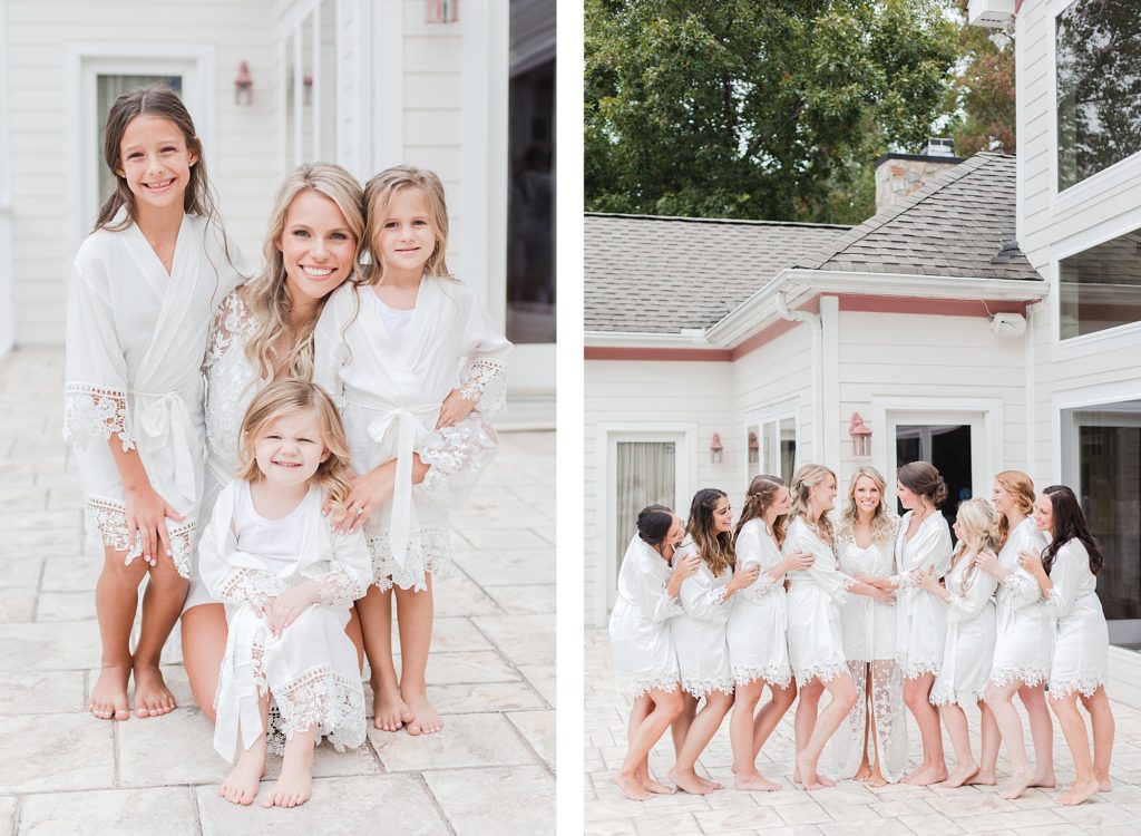 all white bridesmaids robes at southern wedding by Costola Photography