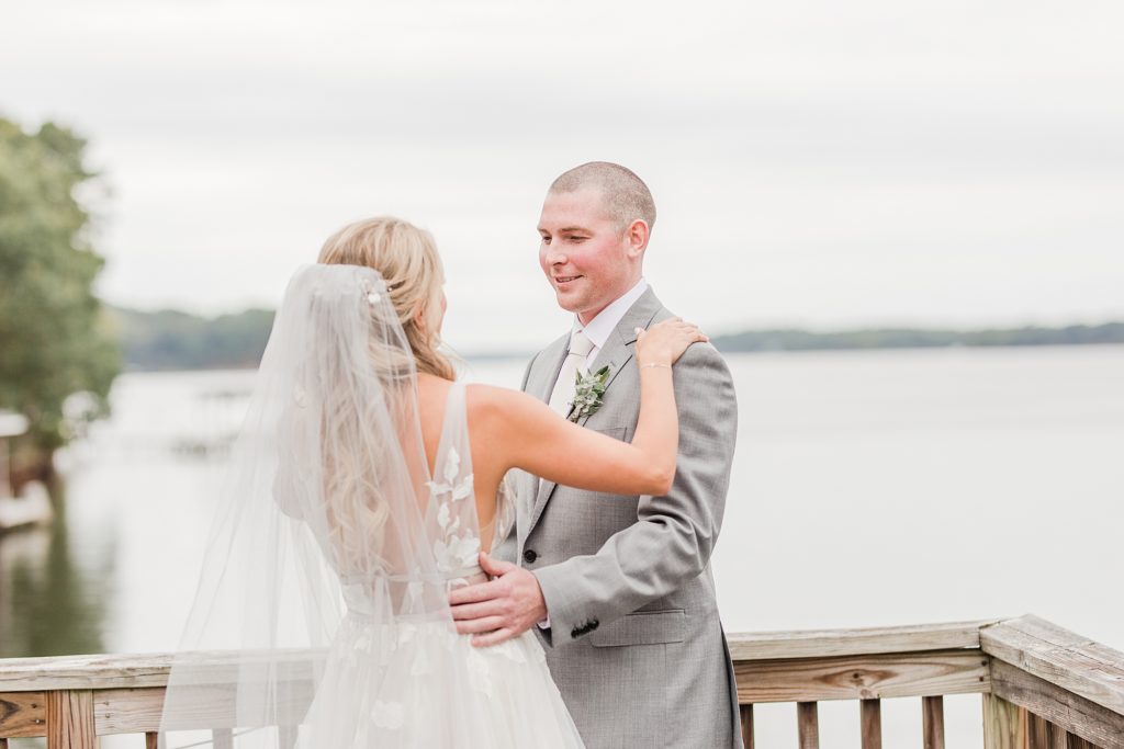 First Look by Lake Gaston at southern wedding by Costola Photography