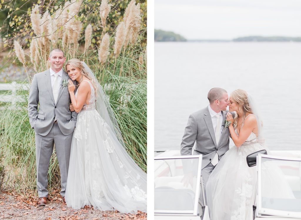First Look by Lake Gaston at southern wedding by Costola Photography