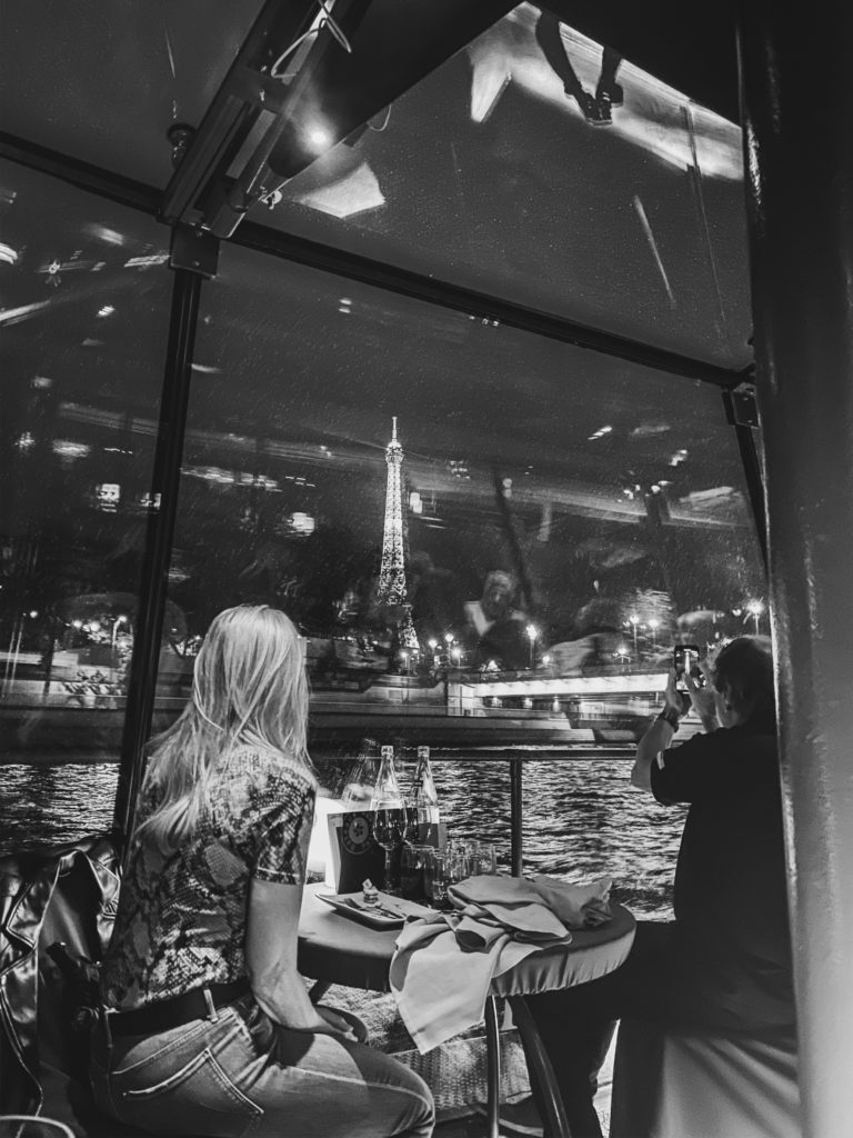 Eiffel Tower at night on seine river cruise by Costola Photography French France Wedding Photographers