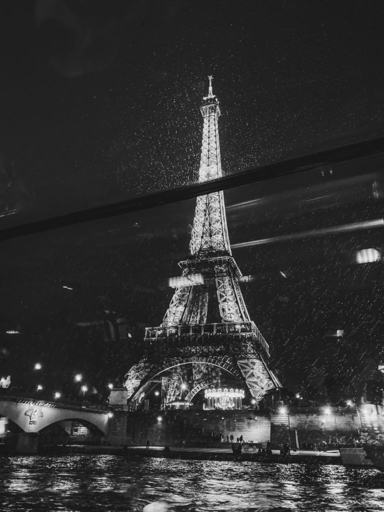 Eiffel Tower at night on seine river cruise by Costola Photography French France Wedding Photographers