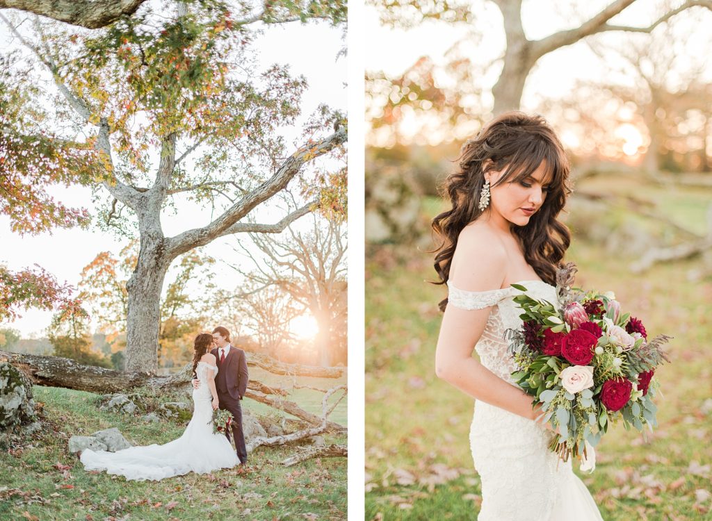 Bride and Groom Portraits at The Great Marsh Estate in the fall photographed by Costola Photography