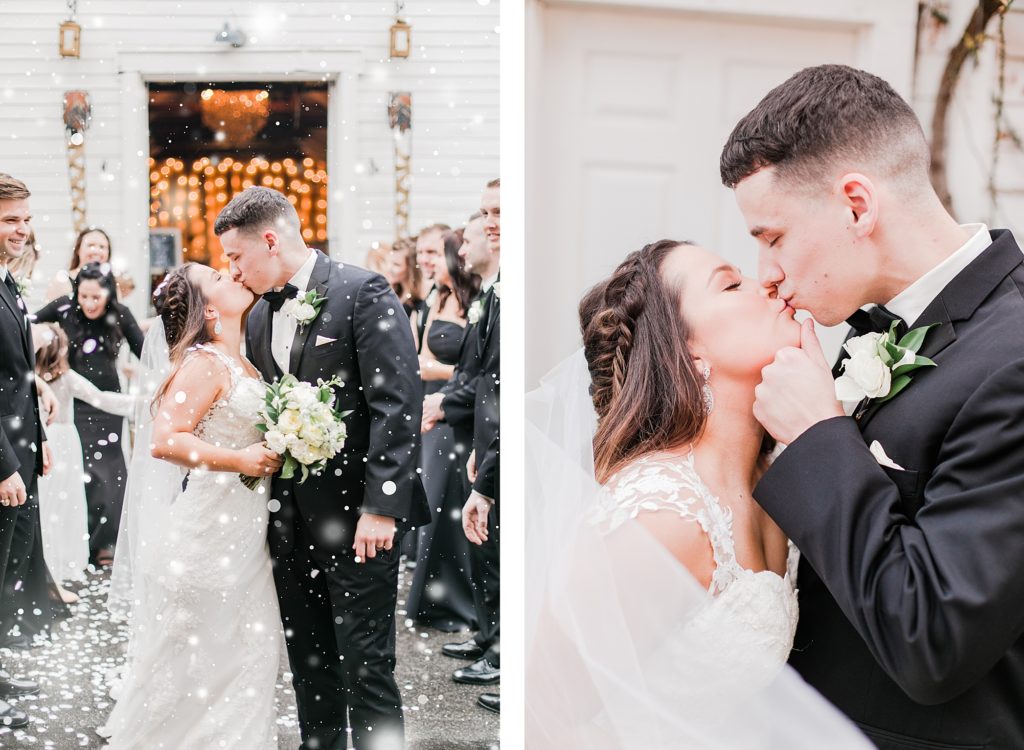 snow exit for black and white winter wedding at the kyle house by costola photography
