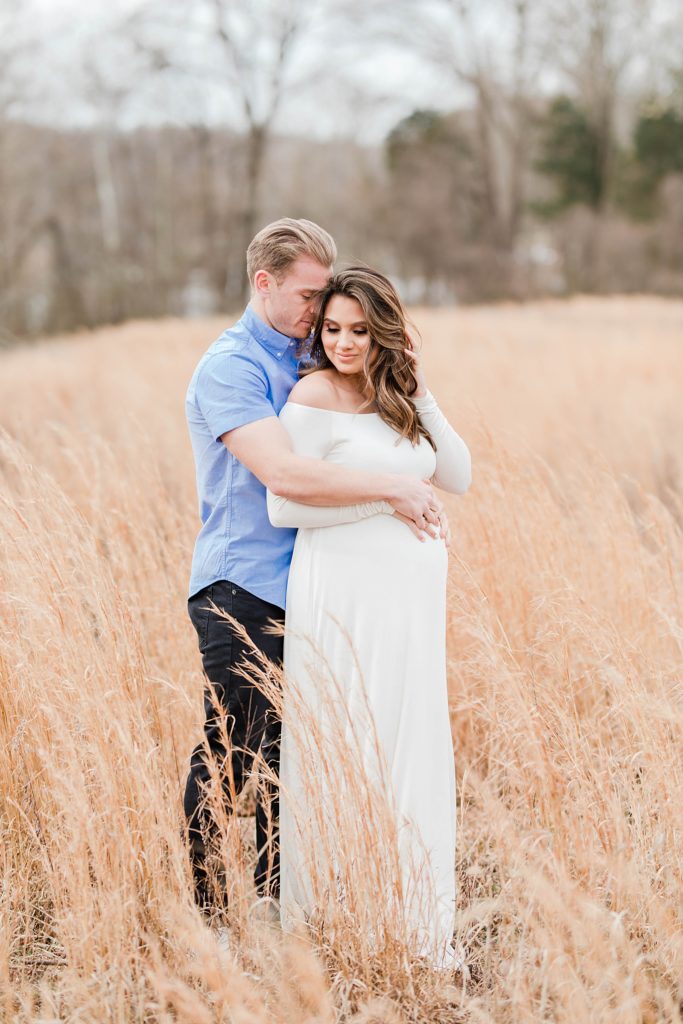 White Maternity Dress in Fields in Southern Maryland by Costola Photography