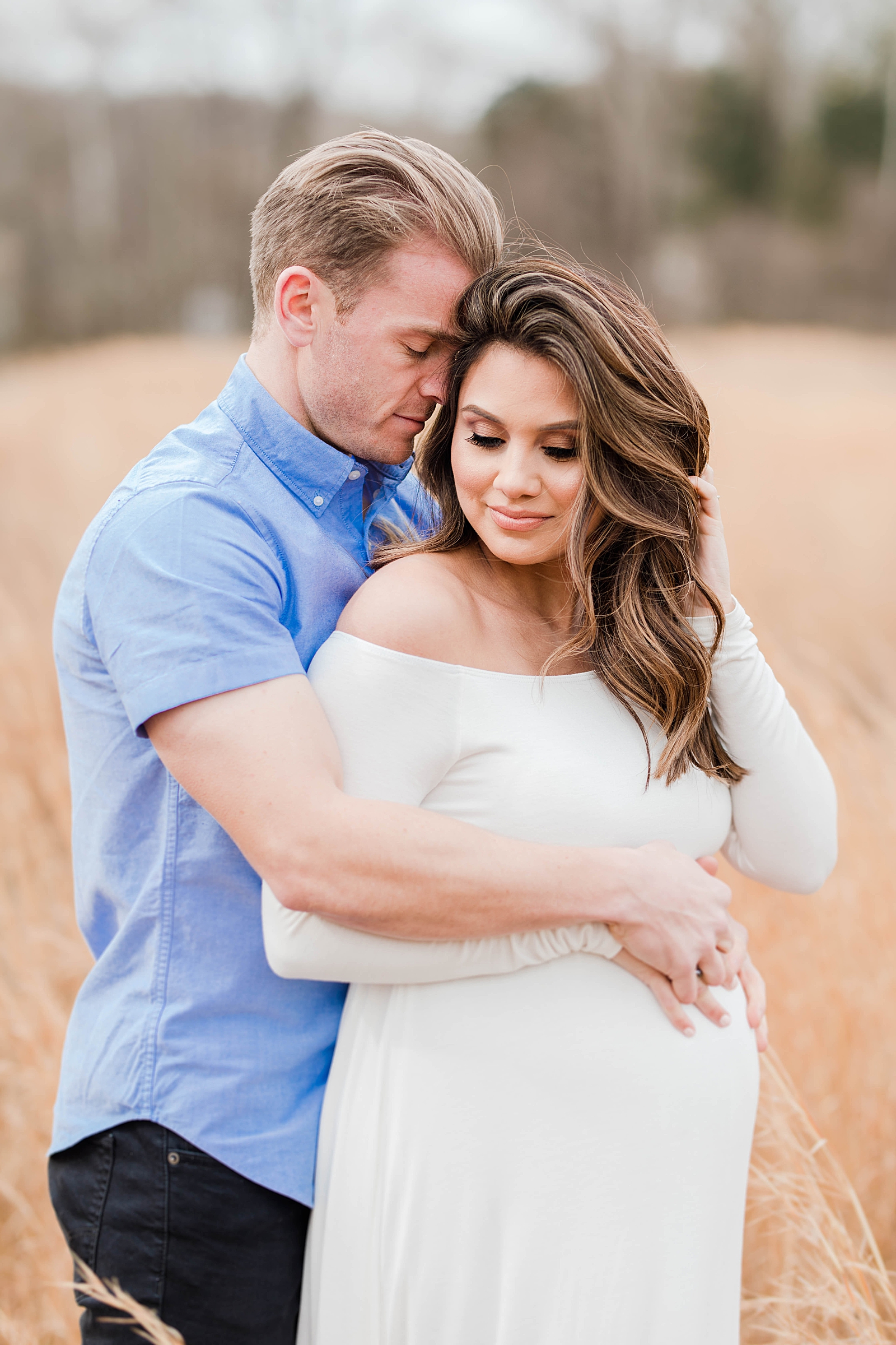 White Maternity Dress in Fields in Southern Maryland by Costola Photography