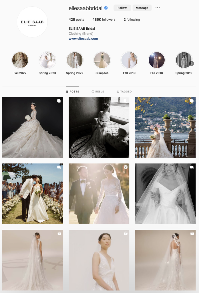IG page of a wedding dress designer Elie Saab