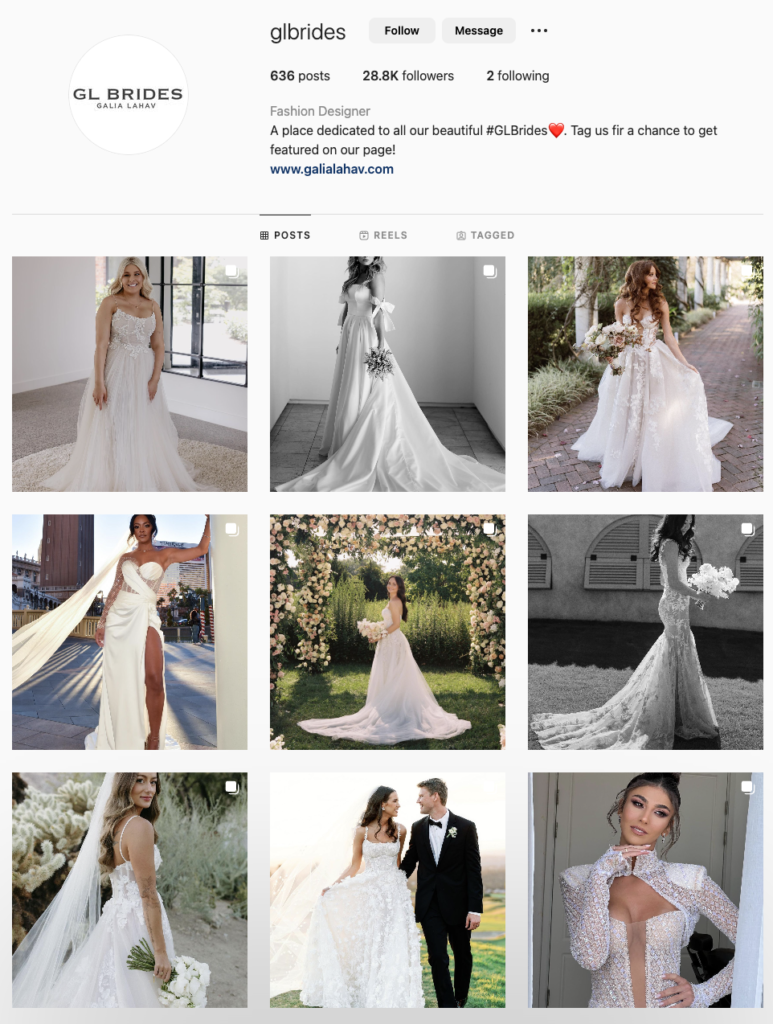 IG page of a wedding dress designer Galia Lahav