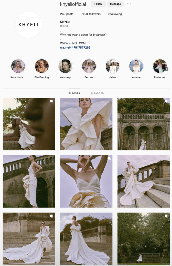 IG page of a wedding dress designer Khyeli
