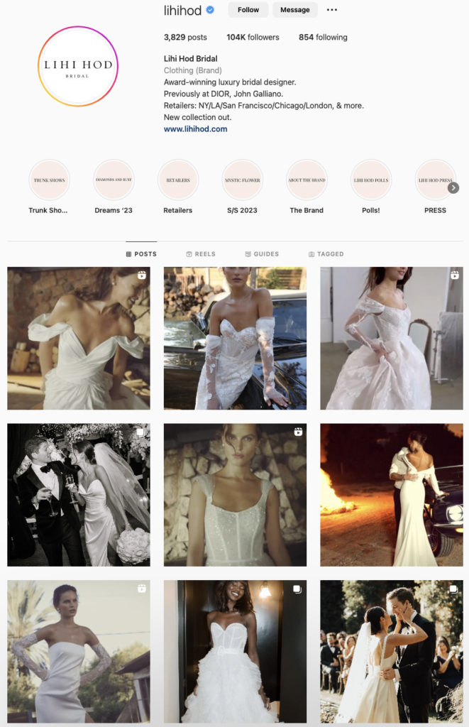 IG page of a wedding dress designer Lihi Hod