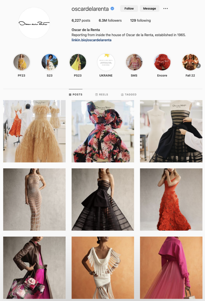 IG page of a wedding dress designer Oscar de la Renta